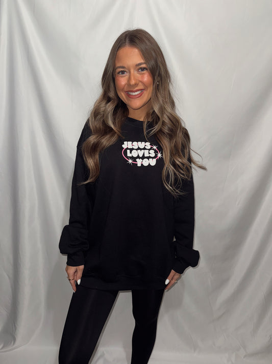 JESUS LOVES YOU Puff Graphic Crewneck (Front + Back)