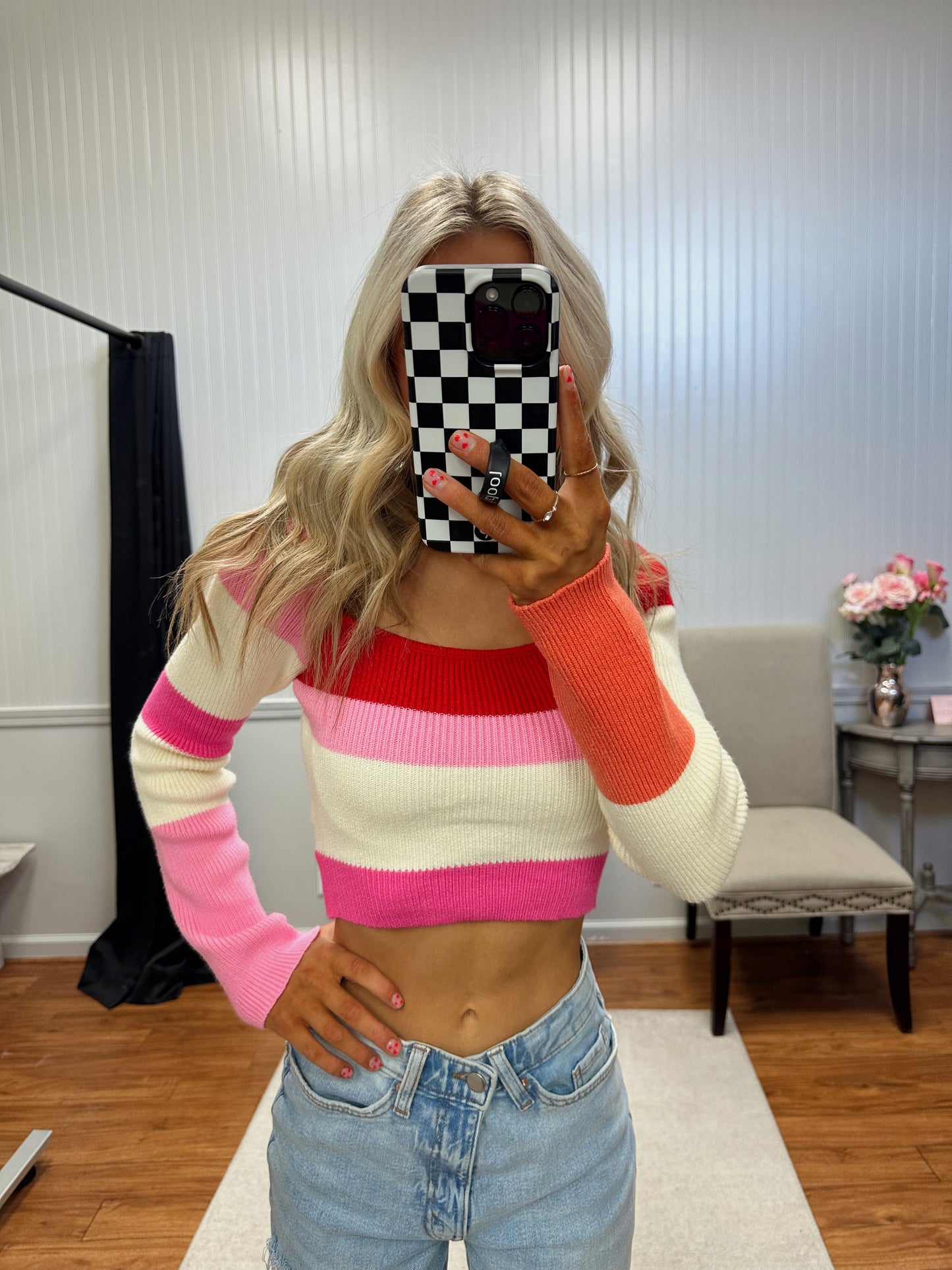 Claire Striped Sweater Top - Pink