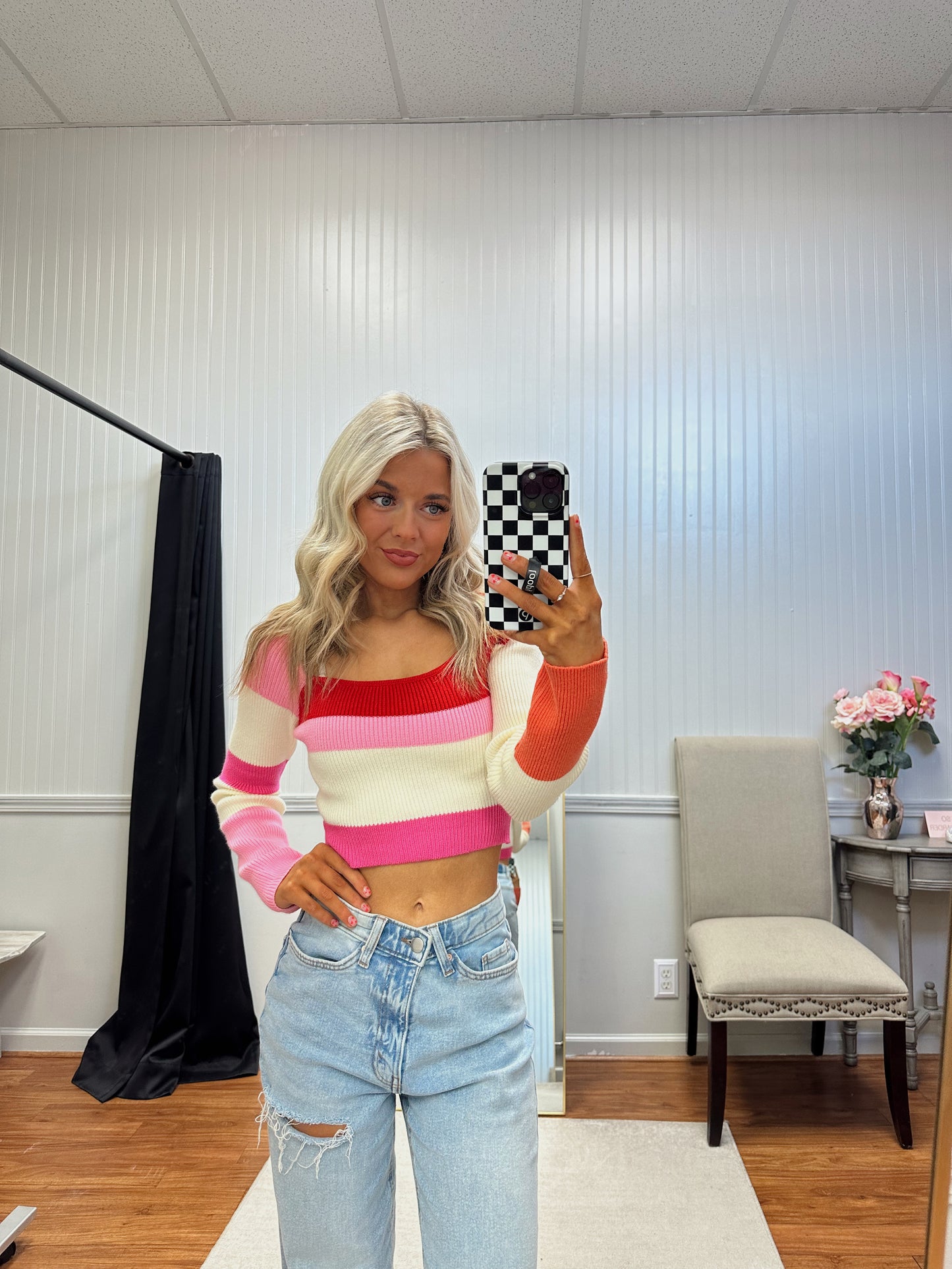 Claire Striped Sweater Top - Pink