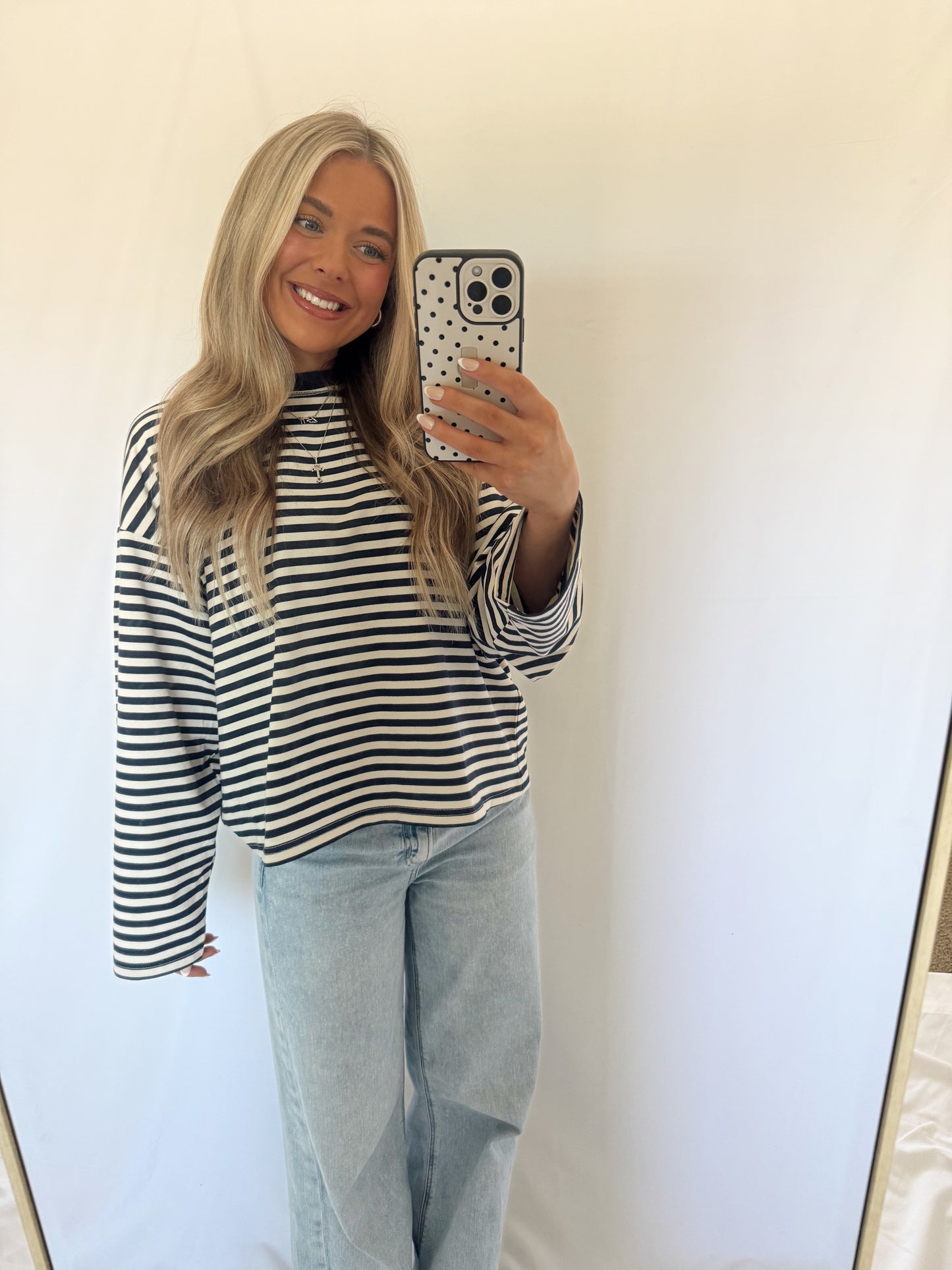 Camille Oversized Striped Top - Navy