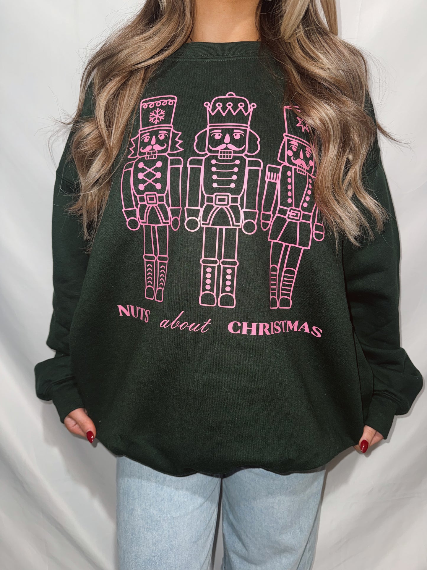 NUTS ABOUT CHRISTMAS NUTCRACKER CREWNECK - FOREST GREEN