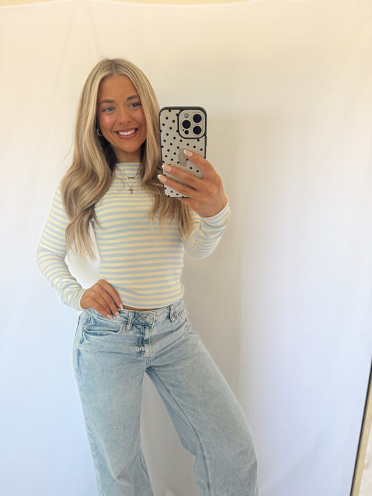 Goldie Boat Neck Long Sleeve - Butter Yellow/Baby Blue