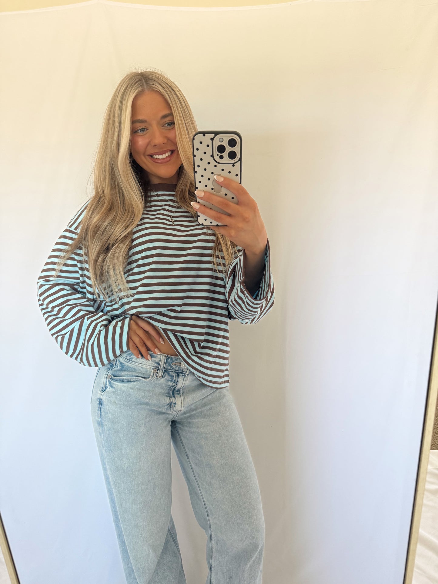 Camille Oversized Striped Top - Blue/Chocolate