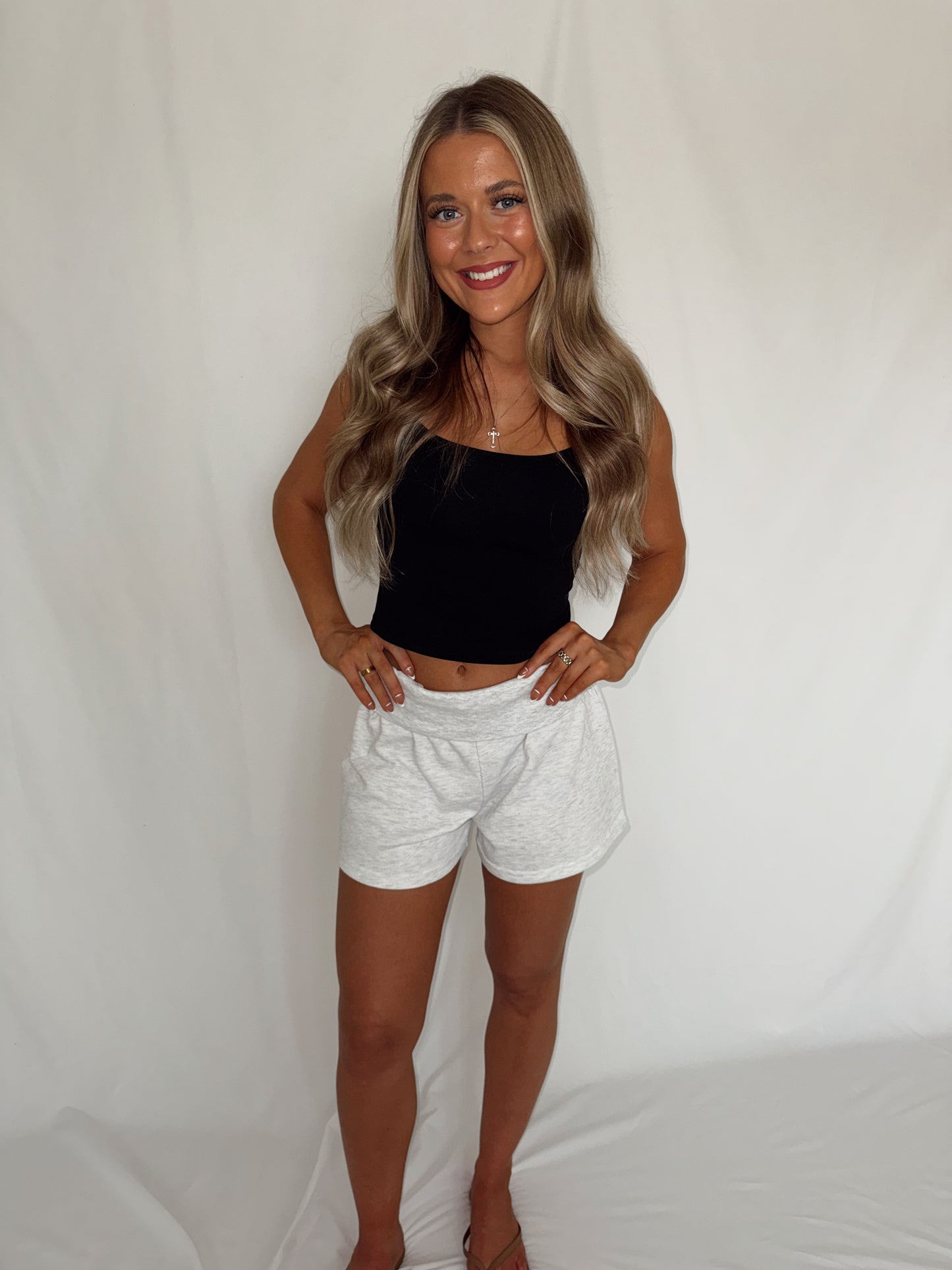 Foldover Sweat Shorts - Heather Grey