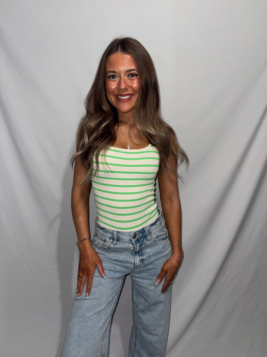 Cabana Ribbed Bodysuit - Green Stripe