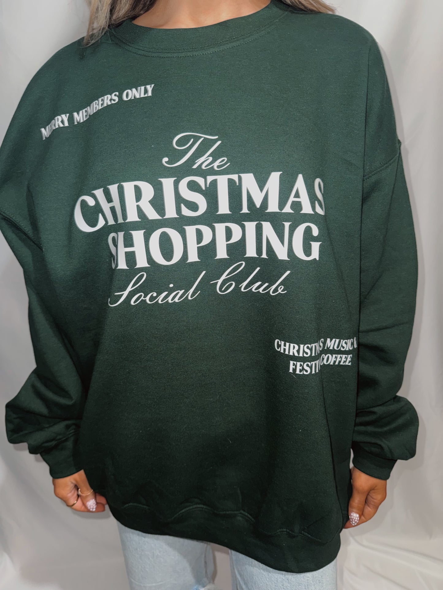 Christmas Shopping Social Club Crewneck - Forest Green