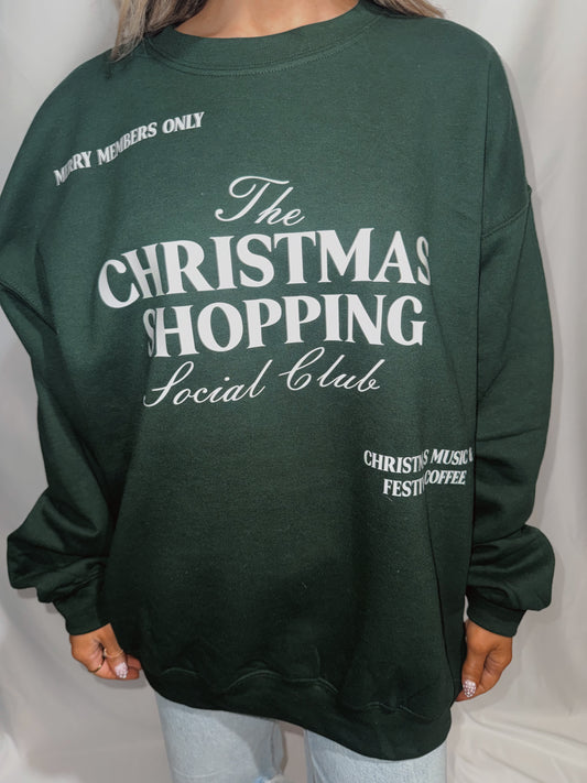 Christmas Shopping Social Club Crewneck - Forest Green