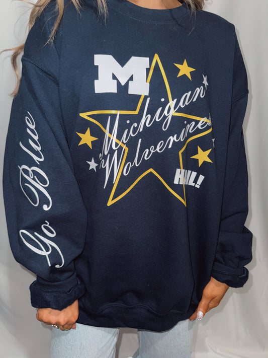 Michigan Star Burst Crewneck - Navy