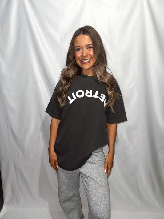 Upside Down Detroit Puff Tee - Pepper