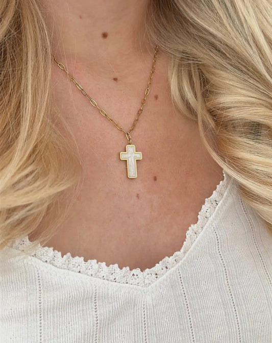 WHITE ENAMEL CROSS NECKLACE (PREORDER ARRIVES BEFORE CHRISTMAS)