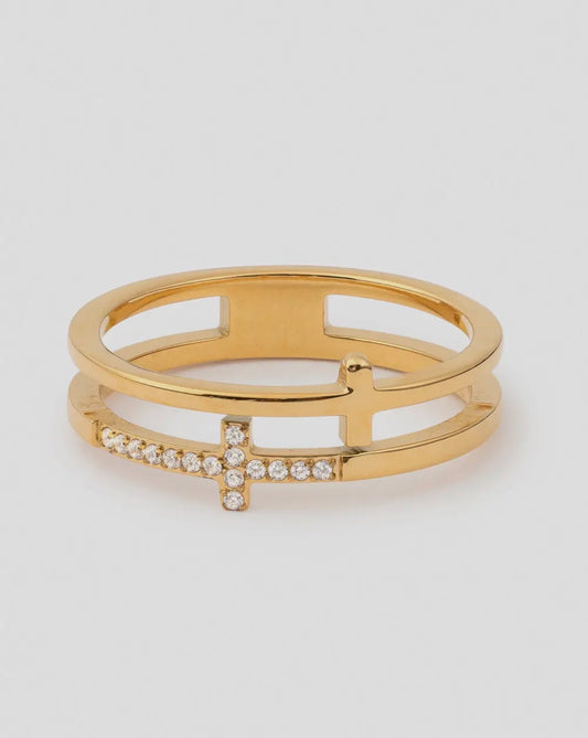 STACKED CROSS GEM RING (PREORDER ARRIVES BEFORE CHRISTMAS)