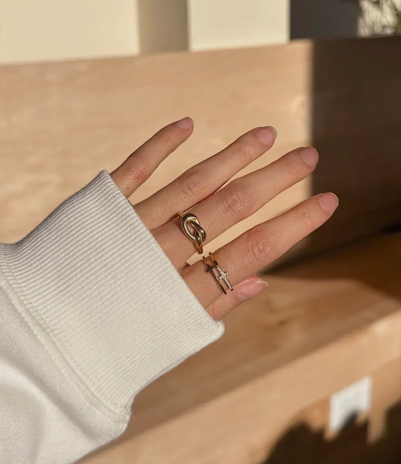 STACKED CROSS GEM RING (PREORDER ARRIVES BEFORE CHRISTMAS)