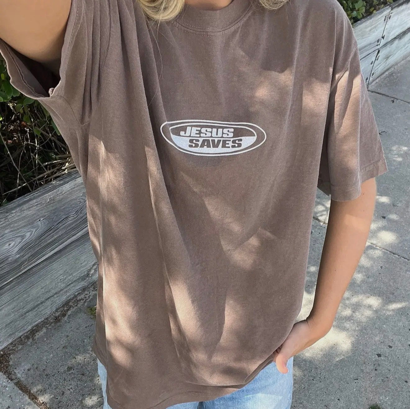 JESUS SAVES RETRO TEE - ESPRESSO (PREORDER ARRIVES BEFORE CHRISTMAS)