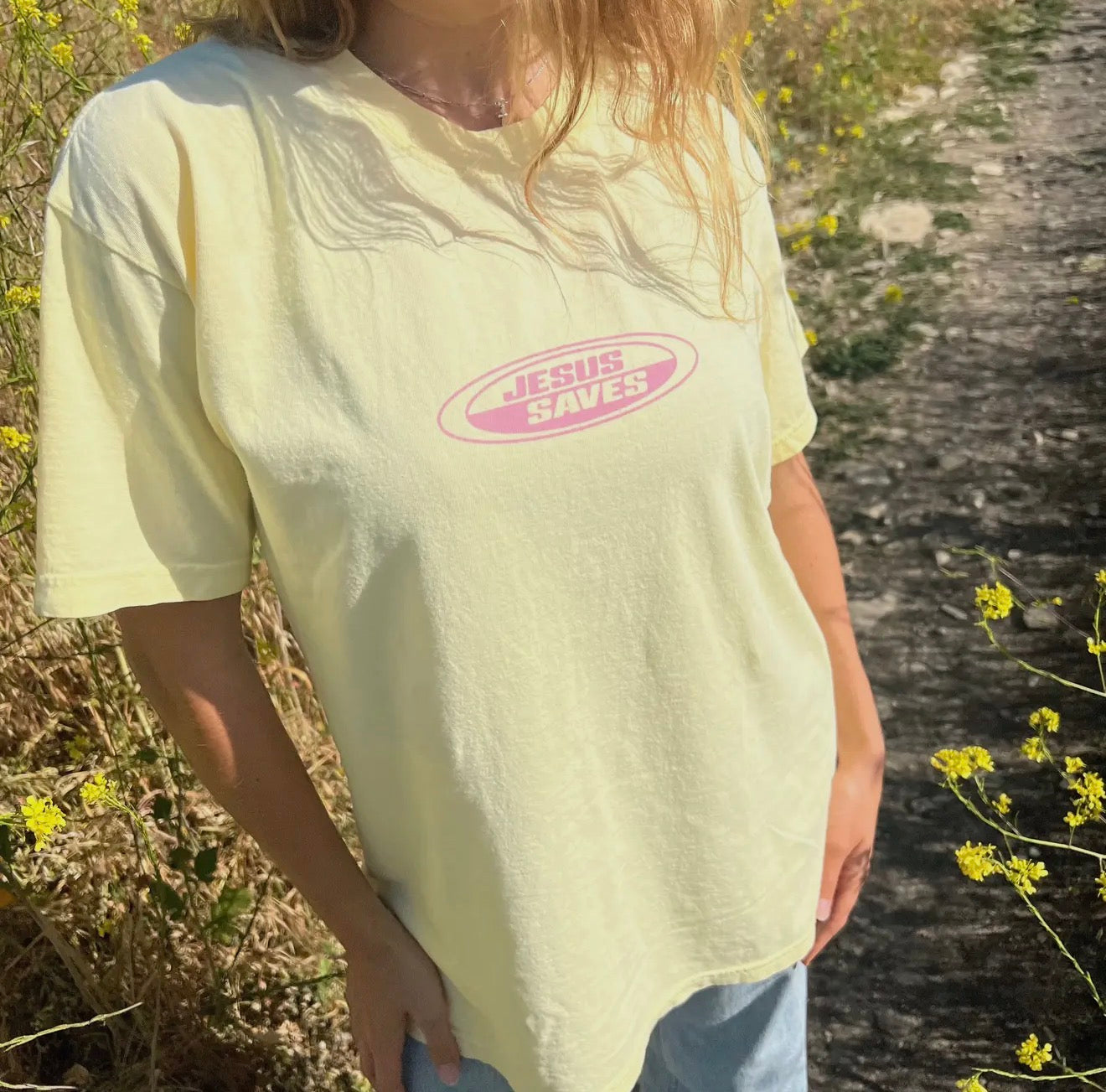 JESUS SAVES RETRO TEE - YELLOW (PREORDER ARRIVES BEFORE CHRISTMAS)