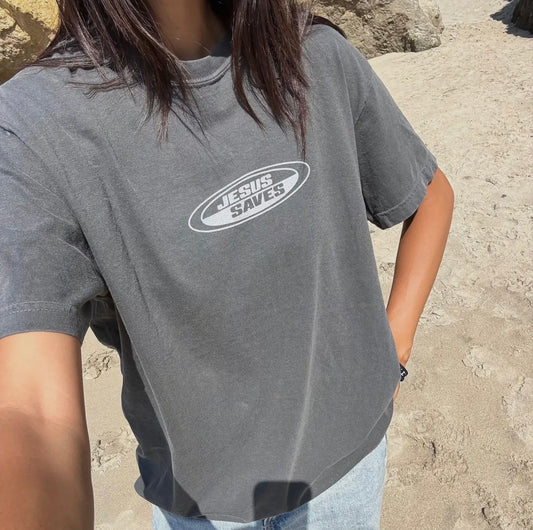 JESUS SAVES RETRO TEE - PEPPER (PREORDER ARRIVES BEFORE CHRISTMAS)