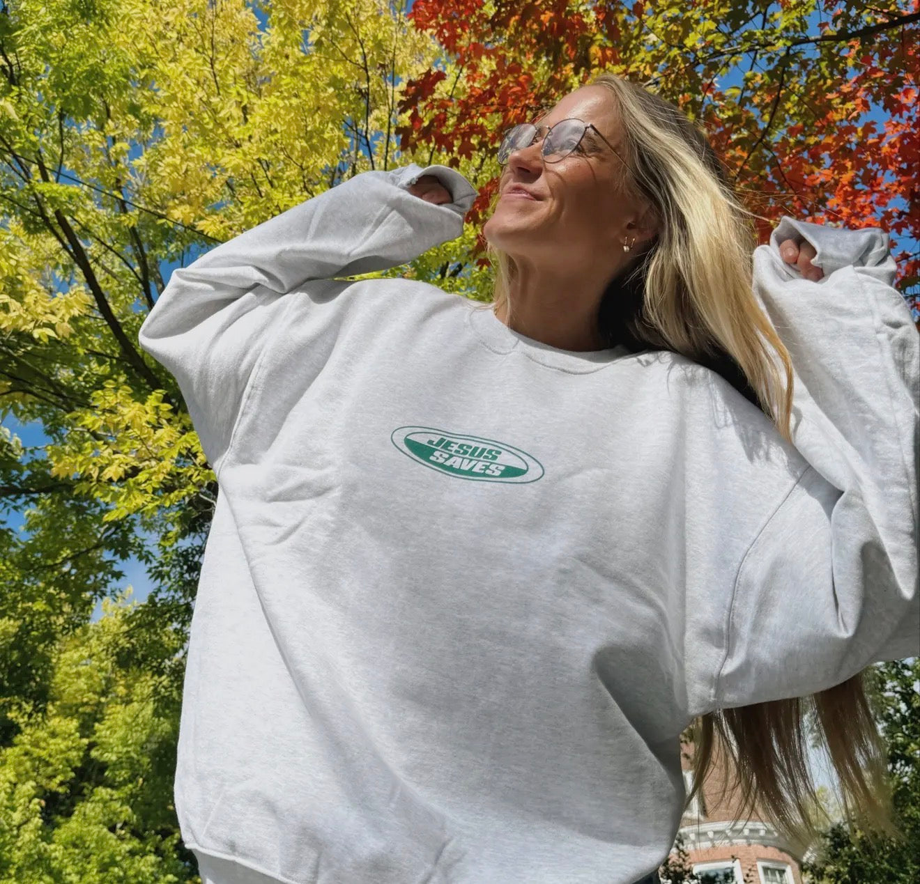 JESUS SAVES RETRO CREWNECK - ASH (PREORDER ARRIVES BEFORE CHRISTMAS)