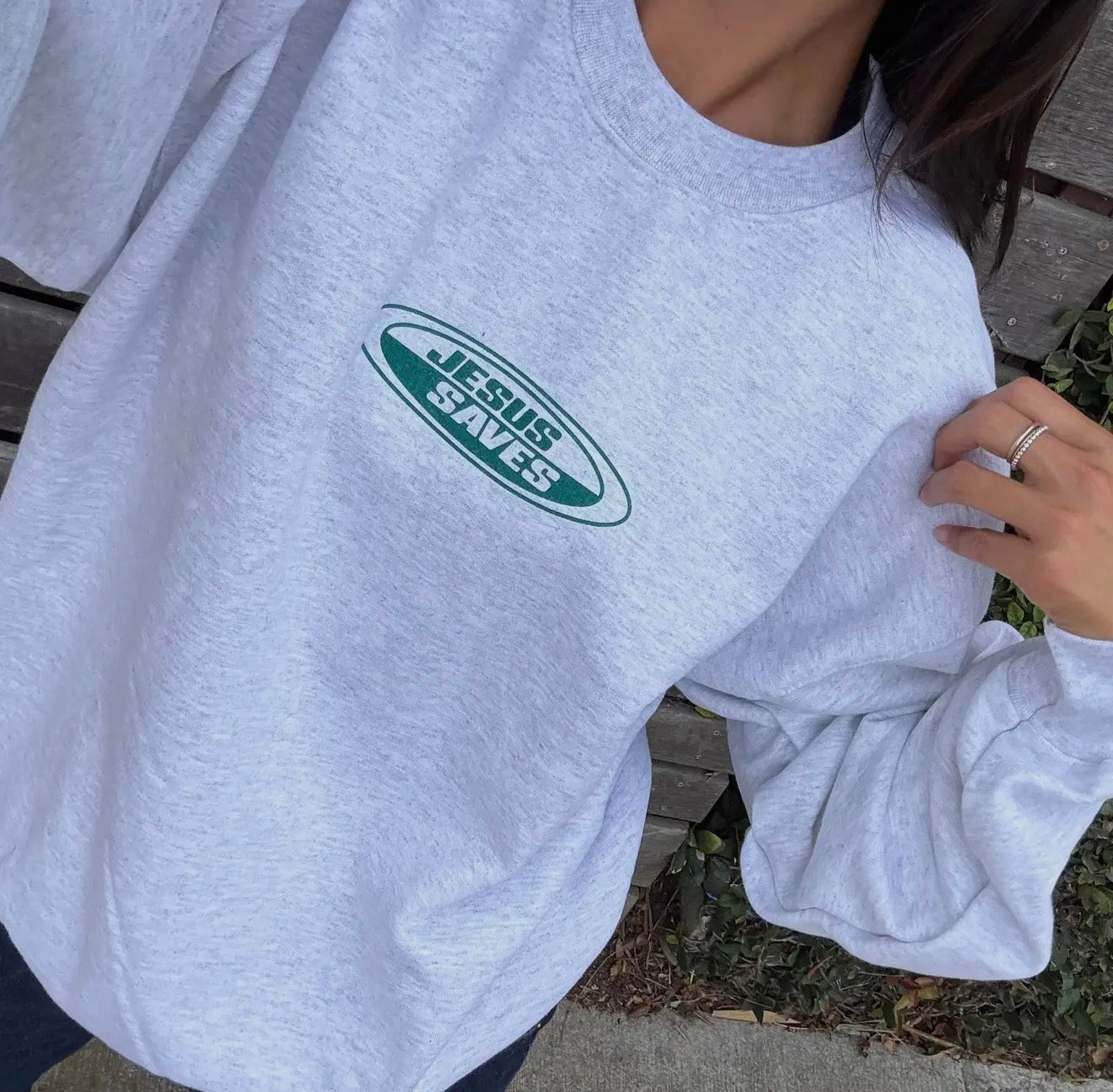 JESUS SAVES RETRO CREWNECK - ASH (PREORDER ARRIVES BEFORE CHRISTMAS)