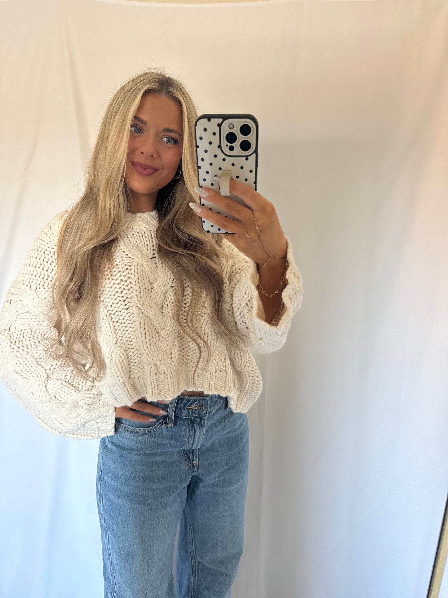 Oakley Cropped Cable Knit Sweater - Cream
