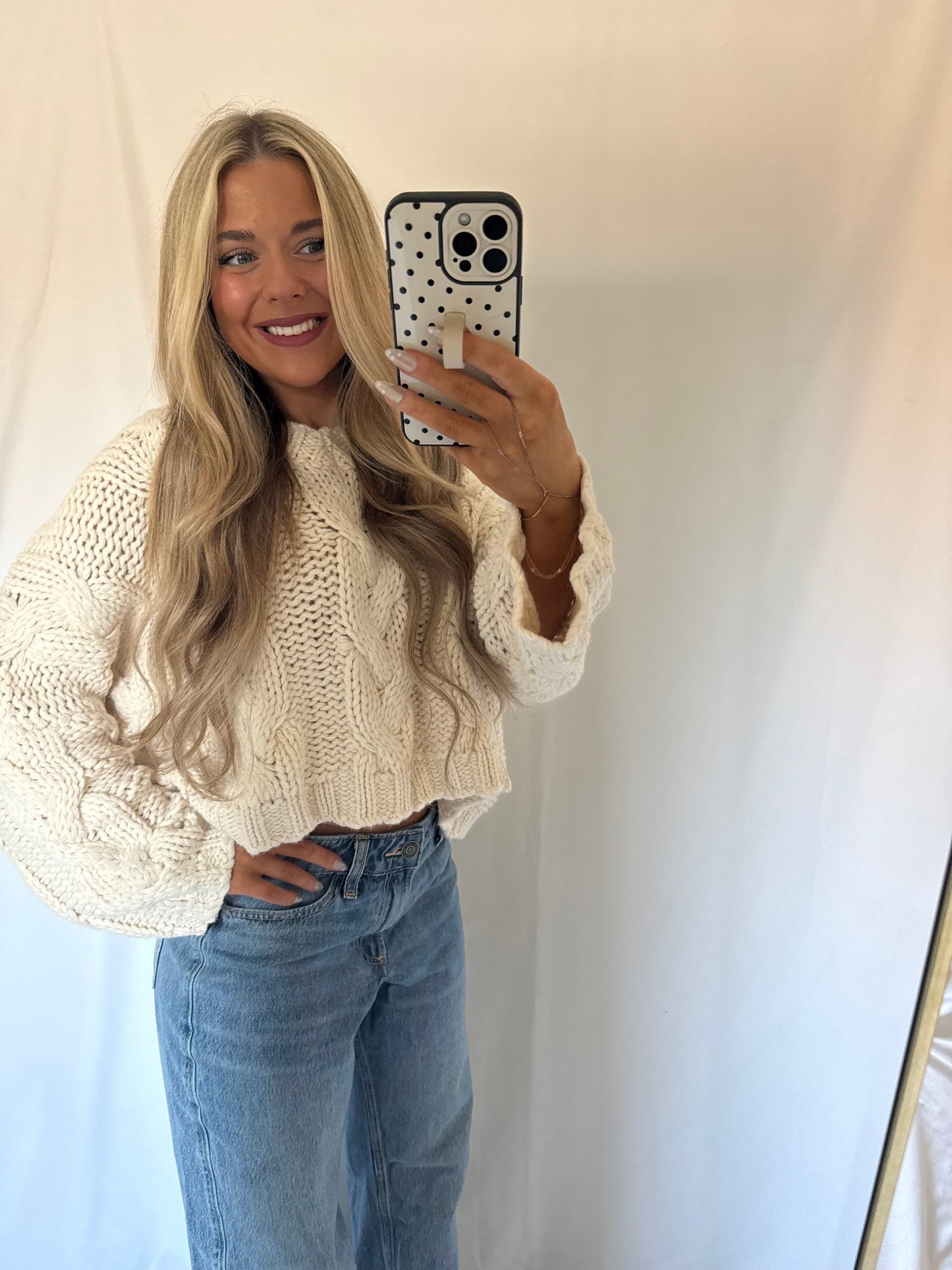 Oakley Cropped Cable Knit Sweater - Cream