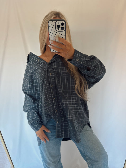 Oversized Plaid Shirt - Navy