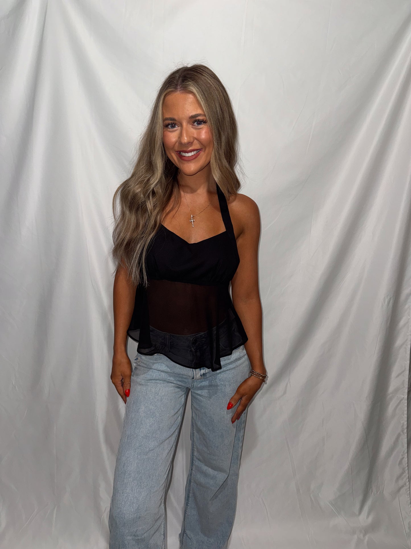 Lexie Backless Halter Tie Top - Black