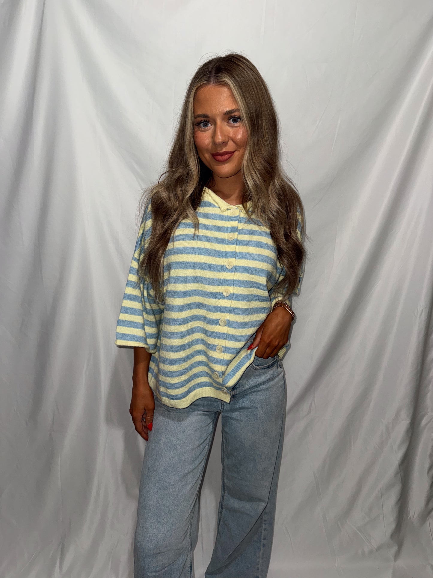Lemon Pop Striped Short Sleeve Sweater