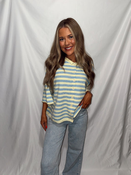 Lemon Pop Striped Short Sleeve Sweater