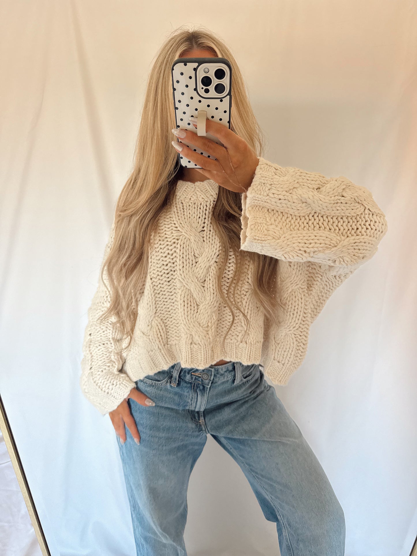 Oakley Cropped Cable Knit Sweater - Cream