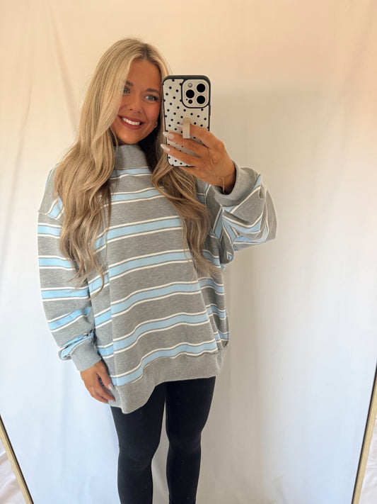 Sunday Stripe Oversized Mockneck - Blue