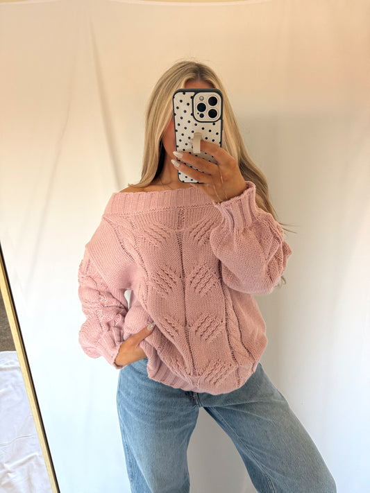 Ella Off Shoulder Oversized Sweater - Pink