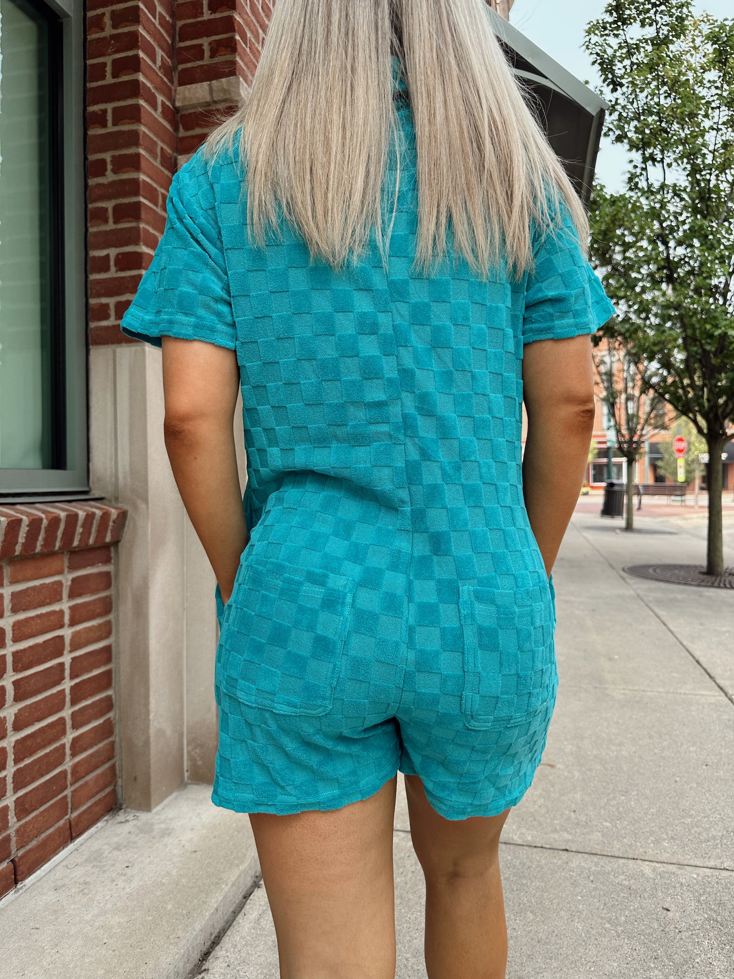 Ready, Set Terry Cloth Romper - Teal
