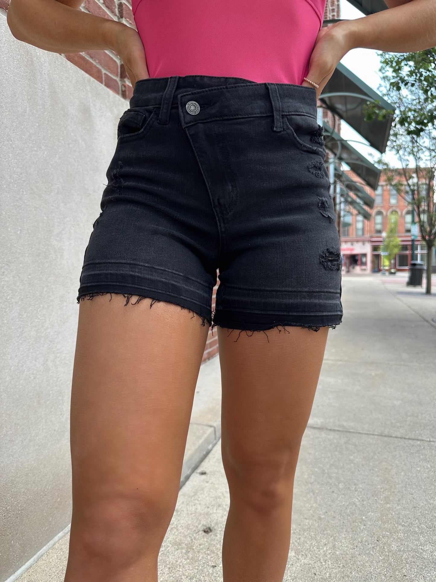 Black Crossover Denim Shorts